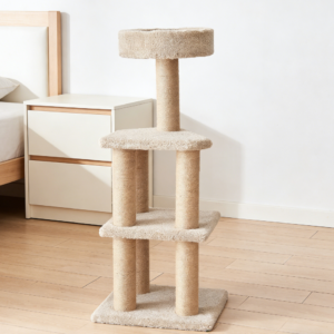 Beige Multi-Level Cat Scratching Post Tower with Jute Rope (Four Pack)