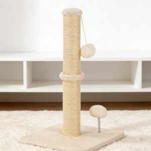 Beige Sisal Rope Cat Scratching Post with Hanging Ball (Two Pack)
