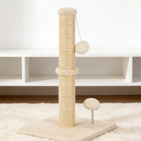Beige Sisal Rope Cat Scratching Post with Hanging Ball (Two Pack)