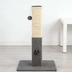 Grey and Beige Sisal Cat Scratching Post Tower with Interactive Toys (Four Pack)