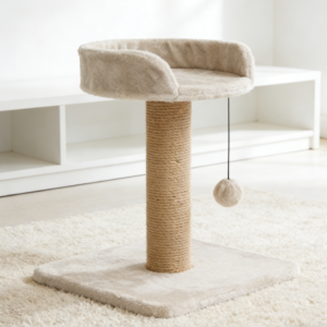 Greige Cat Scratching Post with Padded Level and Dangling Toy (Three Pack)