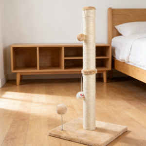 Beige Vertical Cat Scratching Post with Plush Toys (Three Pack)