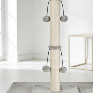 Grey Sisal Rope Cat Scratching Post with Dangling Toy Balls (Two Pack)