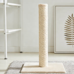 Beige Cat Scratching Post with Fabric Base and Sisal Rope (Three Pack)